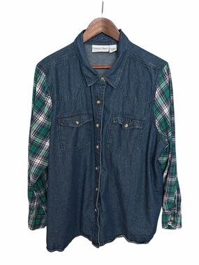 Country Store‎ denim plaid button up shirt size 2X Blue Green western cotton